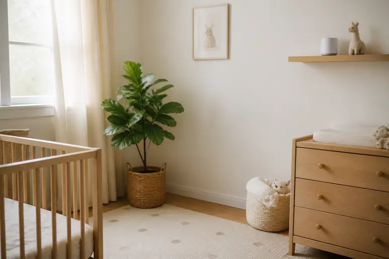 Appareil à bruits blancs installé à distance sécurisée dans une chambre de nourrisson