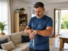 Poids idéal de l’homme : calcul Lorentz, Creff et IMC homme mesurant son poignet avec un ruban souple pour un calcul poids idéal homme