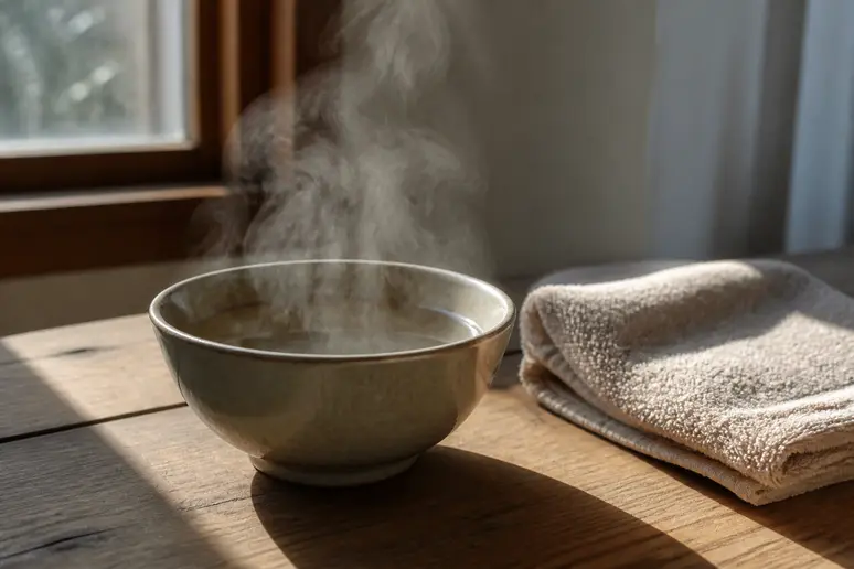 Préparation d'une inhalation de vapeur d'eau chaude pour soulager le nez bouché
