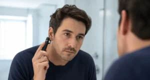 Earo Vision 2.0 : avis et test de la caméra auriculaire Earo Vision 2.0 avis présenté dans une salle de bain moderne et lumineuse