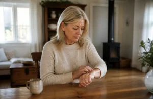 Quelle fréquence cardiaque normale par tranche d’âge ? femme mesurant son pouls à la maison pour observer la fréquence cardiaque normale en fonction de l'âge