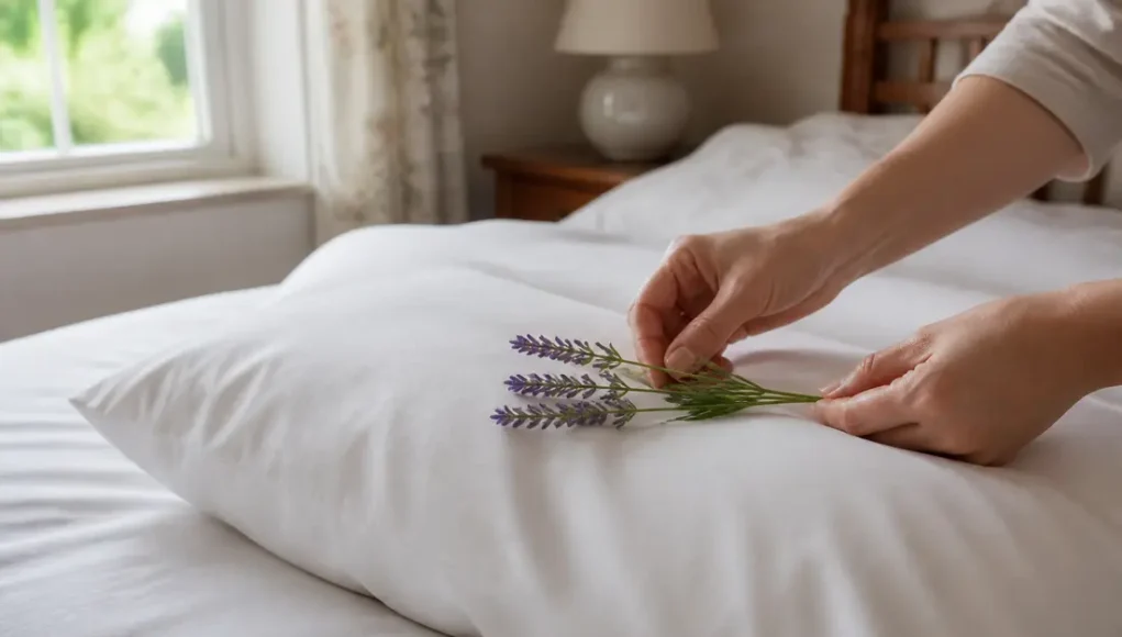 comment utiliser lavande vraie dormir en disposant des brins sur un oreiller blanc