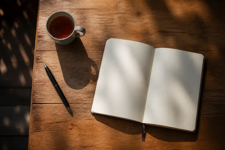 Carnet de notes ouvert sur une table pour pratiquer l'écriture expressive et réduire l'anxiété