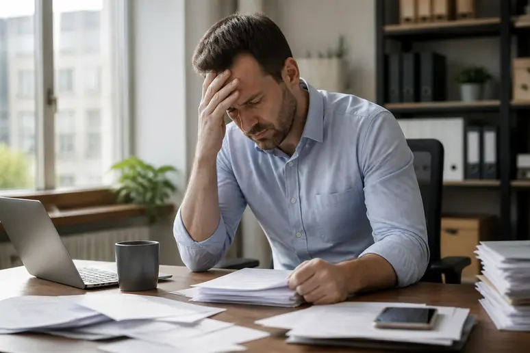 Personne assise à son bureau de travail ressentant une tension musculaire dans le haut du dos