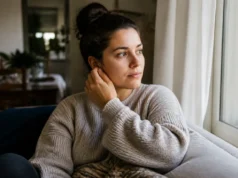 Comprendre le sens spirituel d’une oreille qui siffle Une personne assise près d'une fenêtre ensoleillée explore une oreille qui siffle signification spirituelle chez elle.