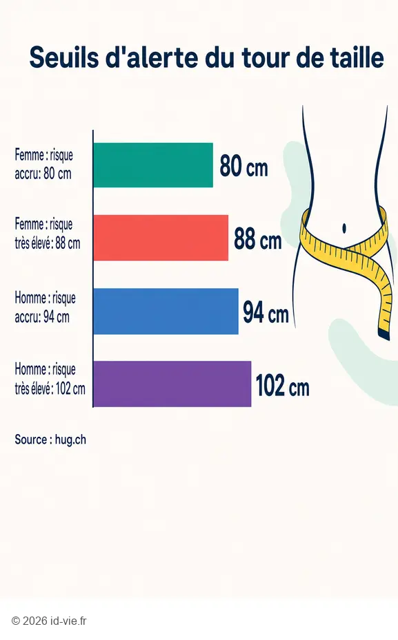 Graphique présentant le tour de taille valeurs normales et les seuils d'alerte.