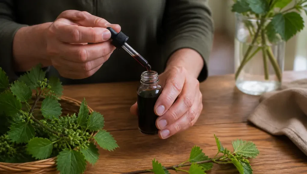 gouttes de bourgeon de cassis bienfaits préparées sur une table en bois naturel