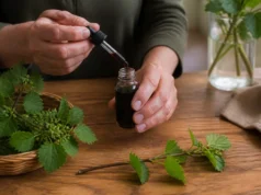 Quels bienfaits du bourgeon de cassis face à l’hypertension ? gouttes de bourgeon de cassis bienfaits préparées sur une table en bois naturel