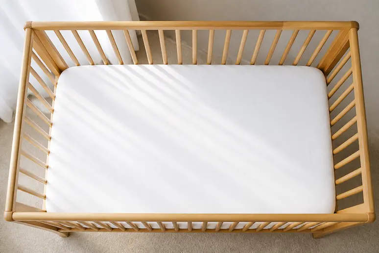 Matelas de lit bébé ferme avec drap housse tendu sans accessoire de couchage