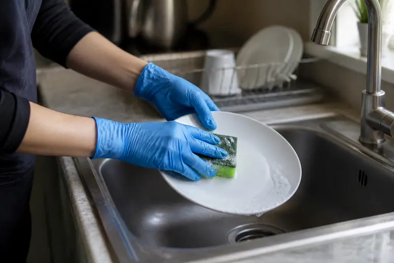 Port de gants de protection en nitrile pour préserver les mains et faire pousser ses ongles rapidement au quotidien