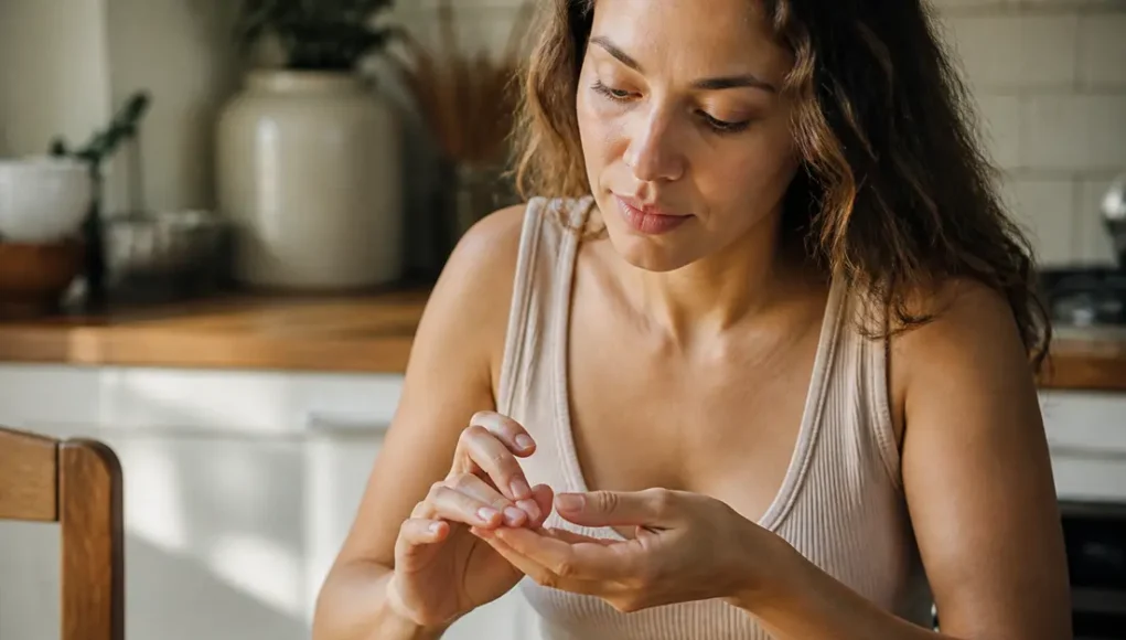Comment faire pousser ses ongles plus vite sans les casser ? Une femme applique un soin naturel pour faire pousser ses ongles rapidement à la maison.