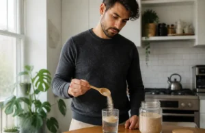 Laxatifs naturels rapides : l’action du séné face au psyllium Préparation d'un remède avec un laxatif naturel rapide comme le psyllium blond dans une cuisine lumineuse.
