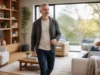 LifeVest : le rôle de ce gilet cardiaque avant un DAI Patient debout dans son salon avec une tenue confortable pour illustrer Lifevest à quoi sert au quotidien.