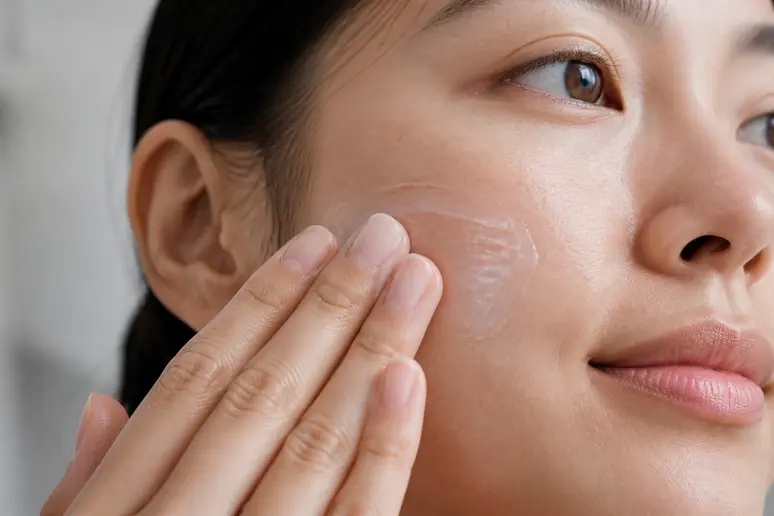 Application douce d'une crème apaisante pour calmer les rougeurs et la sensibilité cutanée