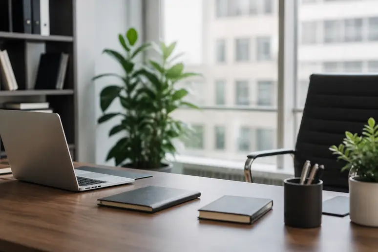 Bureau de travail ordonné avec des dossiers fermés pour illustrer la distance relationnelle