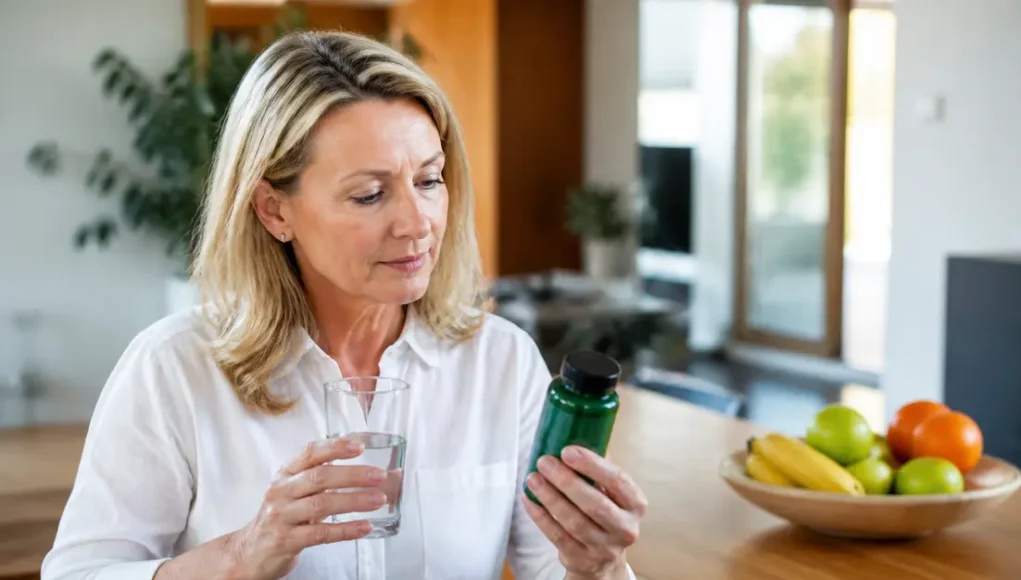 Femme préparant son Floravia complément alimentaire avis dans une cuisine lumineuse